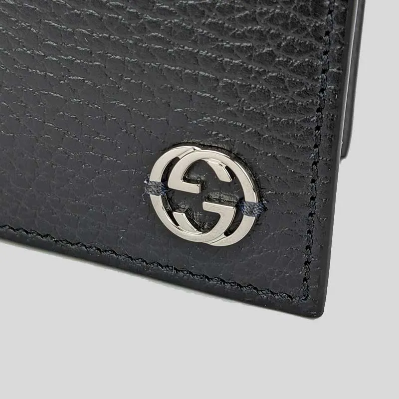 GUCCI Men's Leather Bifold Wallet With Interlock GG Logo Black RB-610464