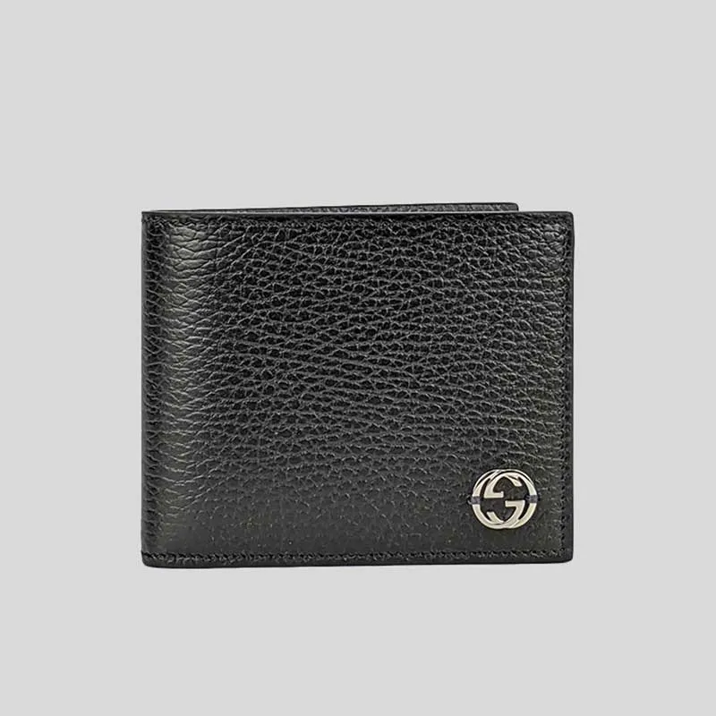 GUCCI Men's Leather Bifold Wallet With Interlock GG Logo Black RB-610464