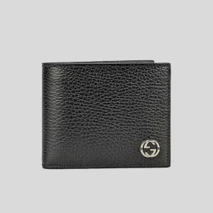 GUCCI Men's Leather Bifold Wallet With Interlock GG Logo Black RB-610464
