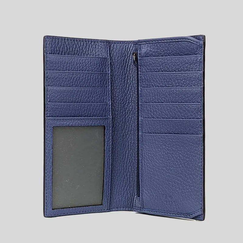 GUCCI Men's Leather Long Bifold Wallet With Interlock GG Logo Black/Blue RS-610467