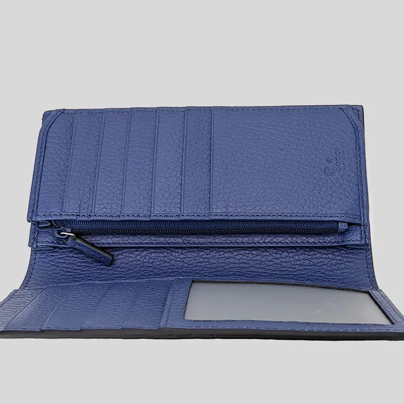 GUCCI Men's Leather Long Bifold Wallet With Interlock GG Logo Black/Blue RS-610467