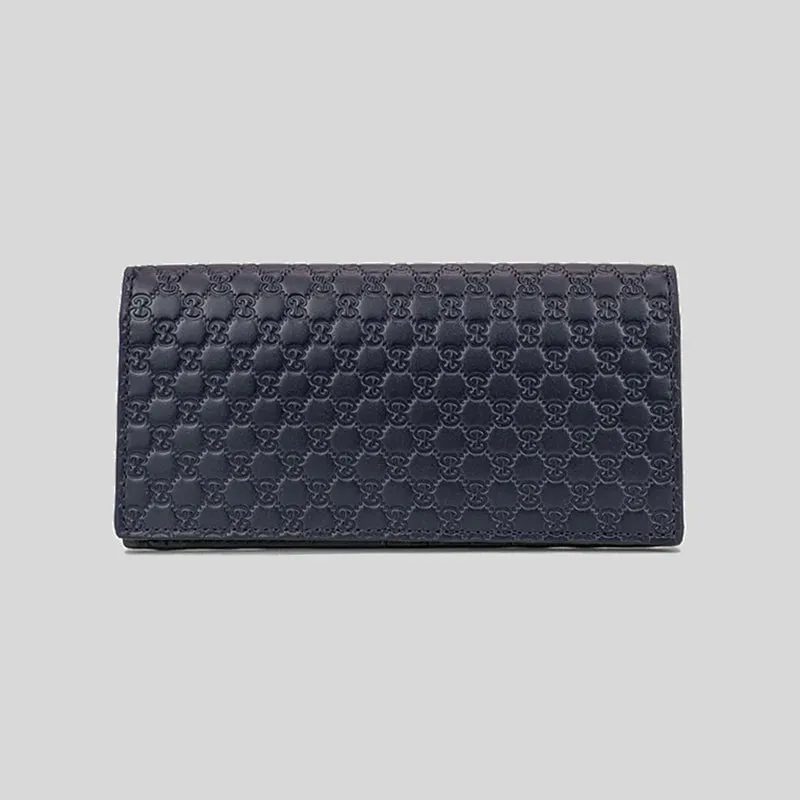 GUCCI Men's Microguccissima GG Logo Leather Slim Long Bifold Wallet With ID Slot Blue RS-449245