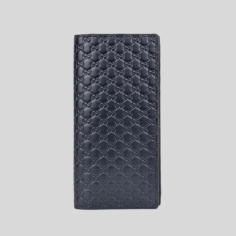 GUCCI Men's Microguccissima GG Logo Leather Slim Long Bifold Wallet With ID Slot Blue RS-449245