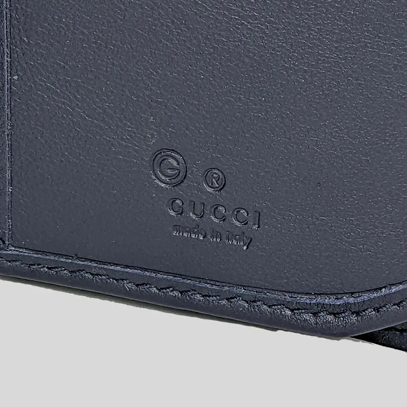 GUCCI Men's Microguccissima GG Logo Leather Slim Long Bifold Wallet With ID Slot Blue RS-449245