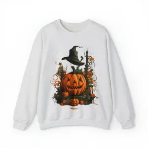 Halloween Crewneck Sweatshirt with Scary Pumpkins Castle Graphic