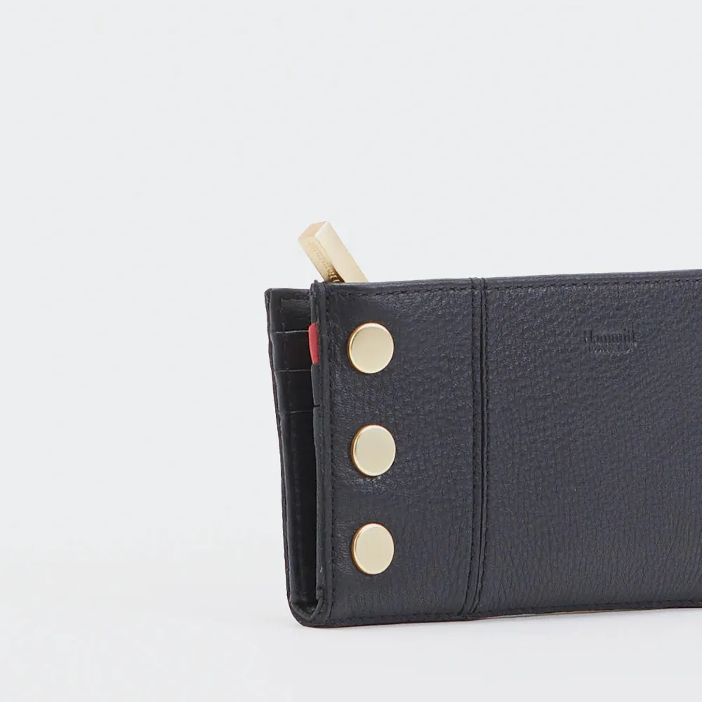 Hammitt 110 North Black Brushed Gold Leather Bifold Wallet