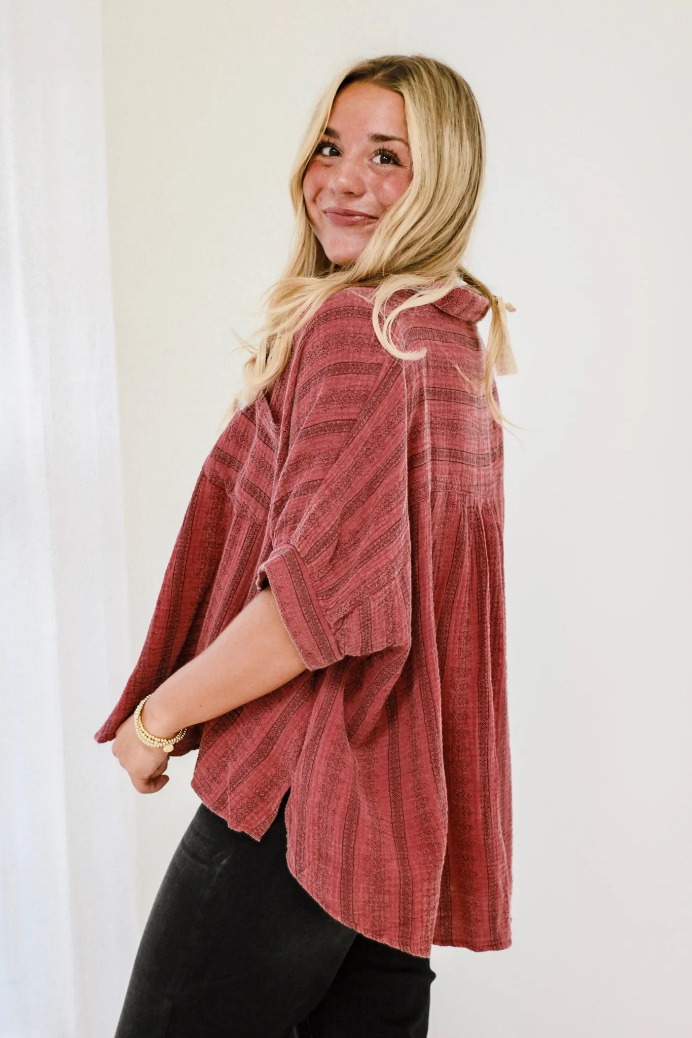 Handle This Gauze Top in Marsala