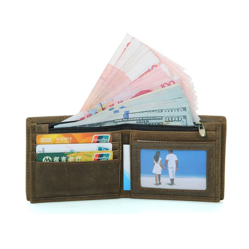 Handmade  Leather Wallet, Wallet Cryptocurrency Wallet Rfid Man Short Wallet 8054