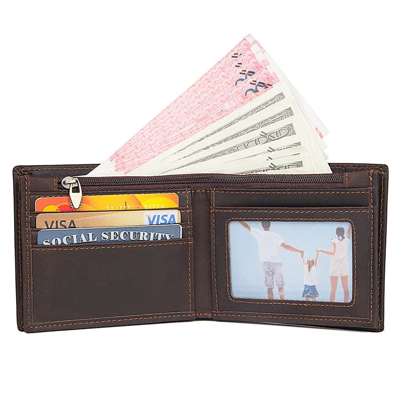 Handmade  Leather Wallet, Wallet Cryptocurrency Wallet Rfid Man Short Wallet 8054