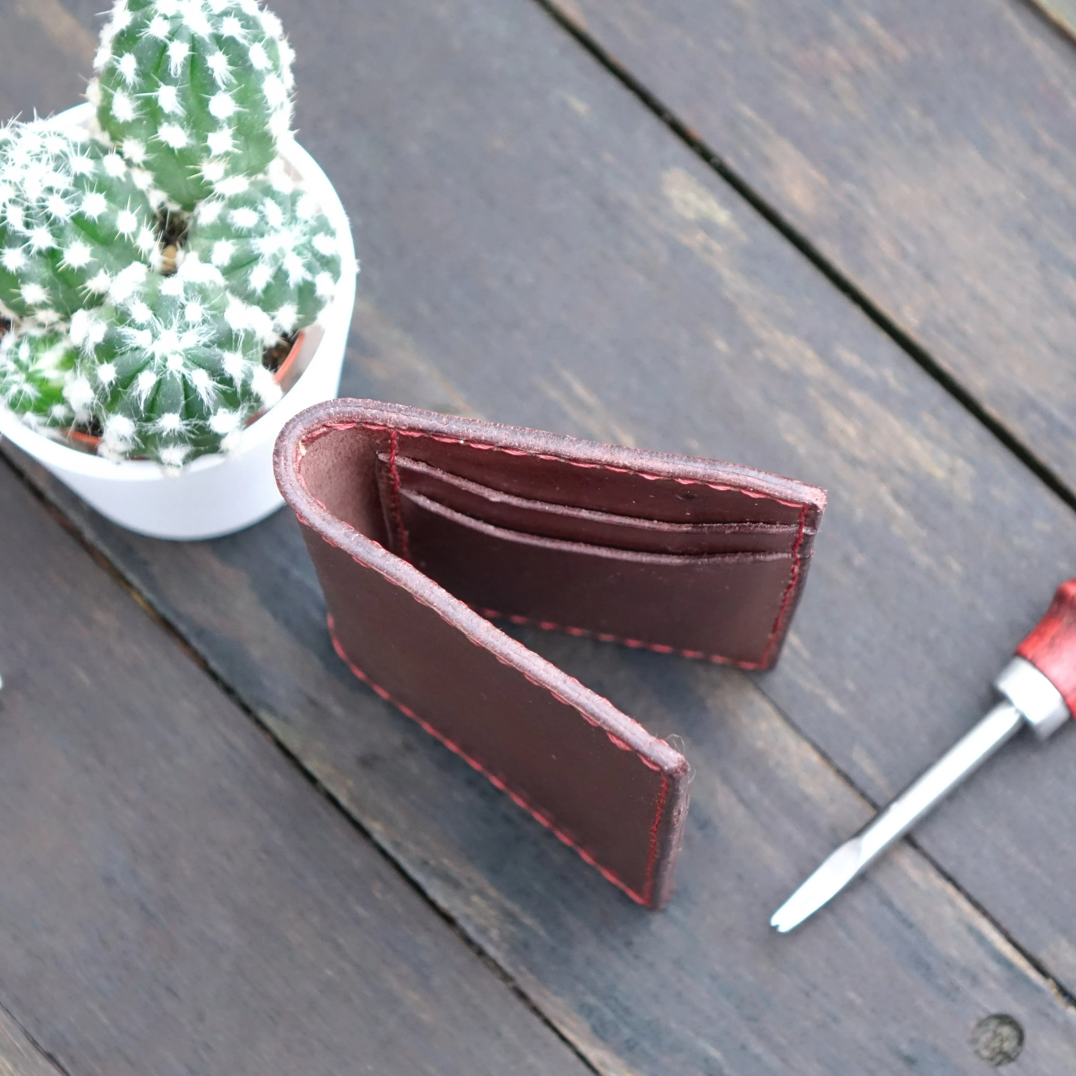 Handmade Minimalist Slim Leather Bifold Card Wallet