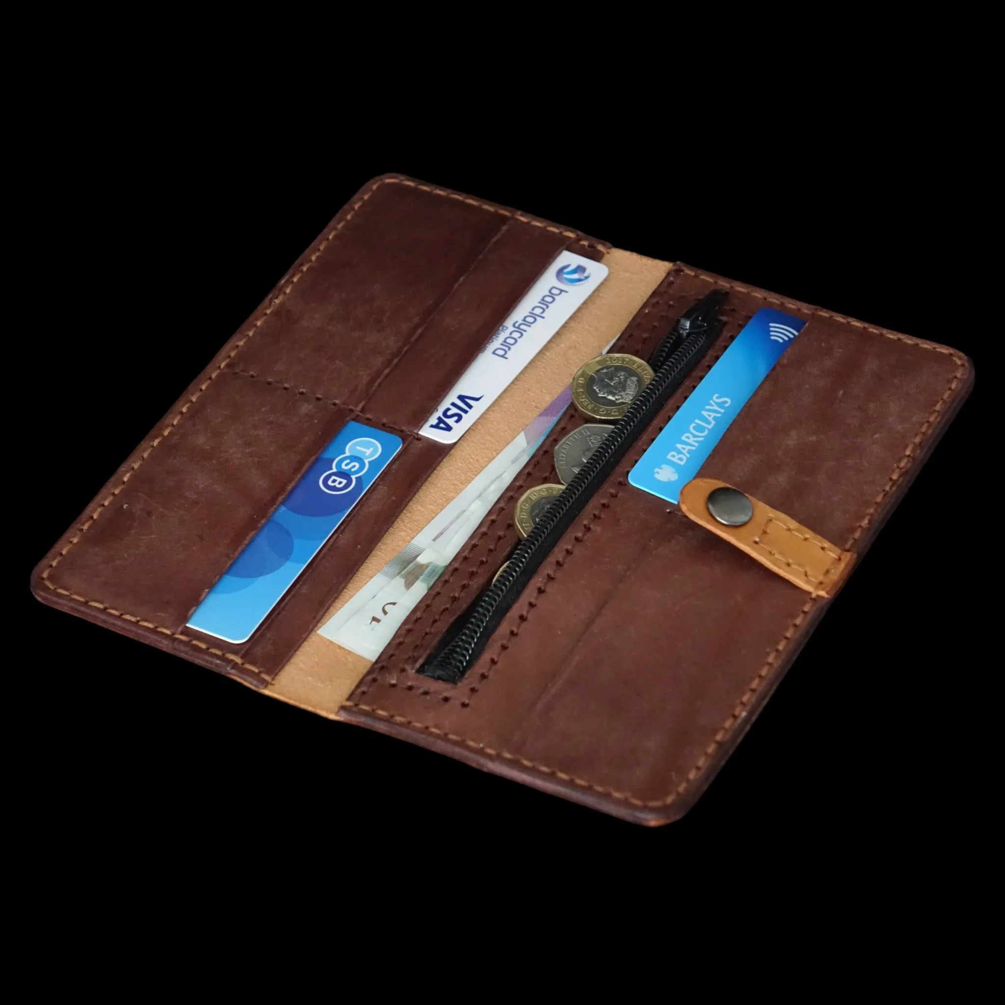 Handmade Women Leather Long Bifold Wallet