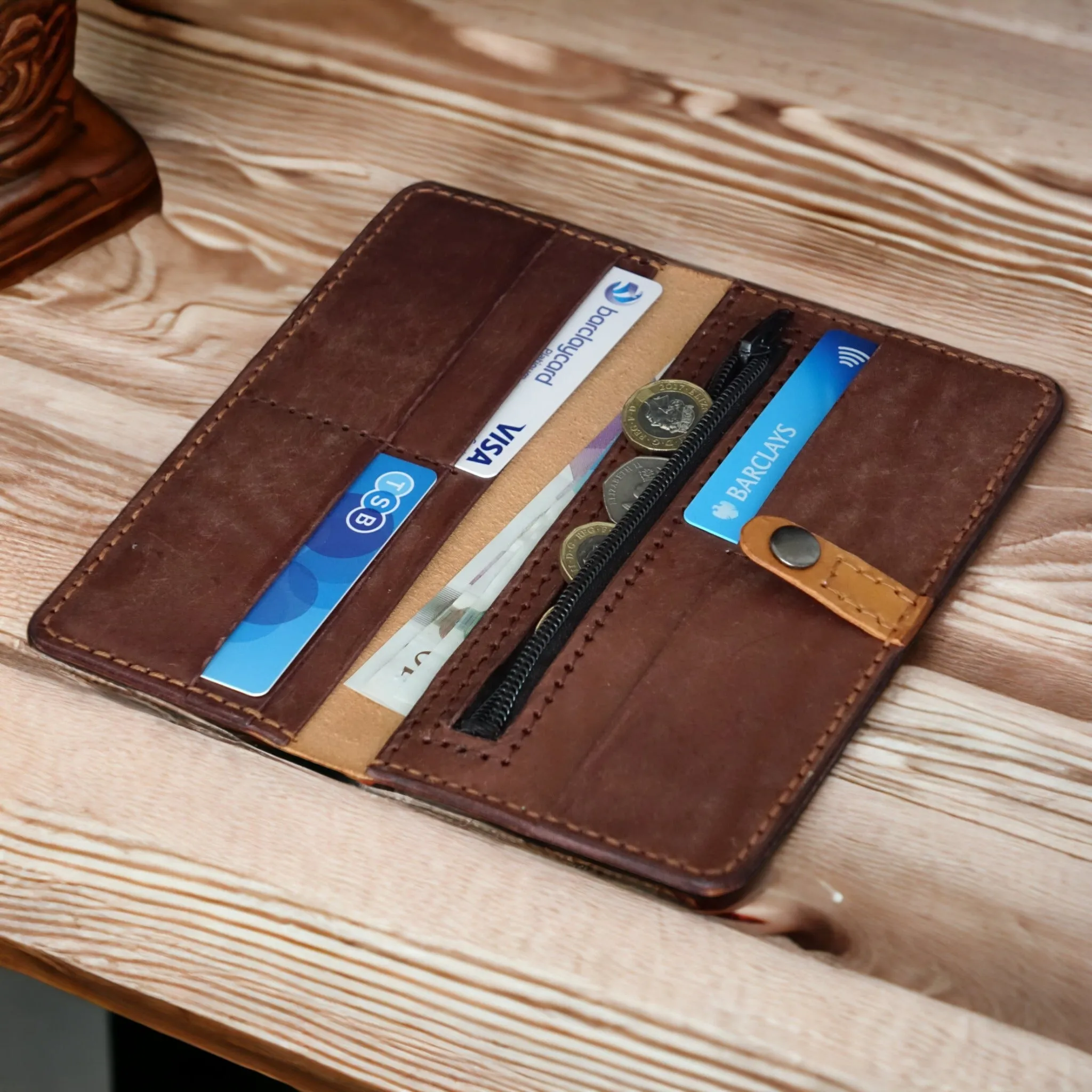 Handmade Women Leather Long Bifold Wallet