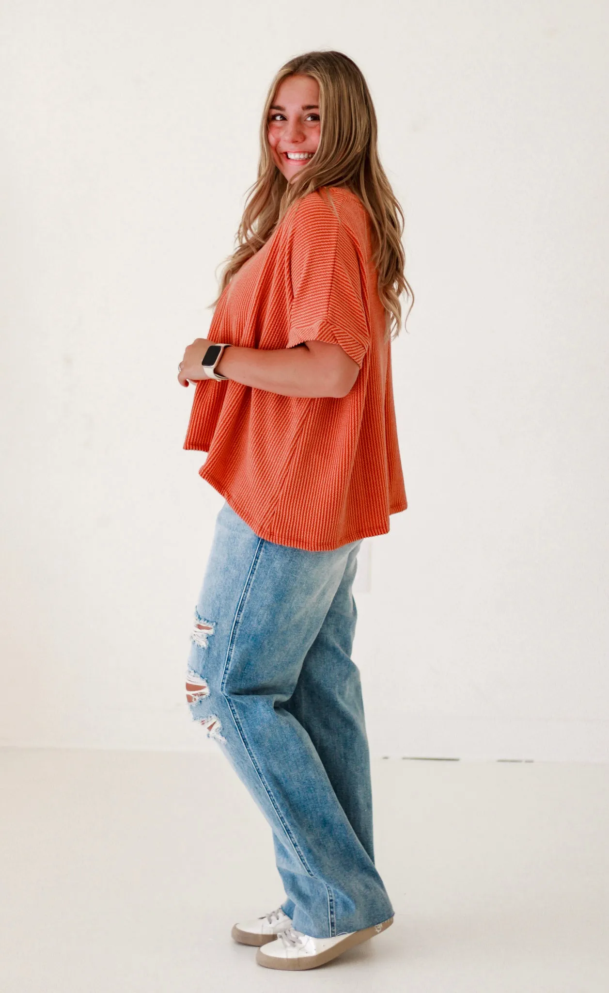 Happy Here Ribbed Top in Spice