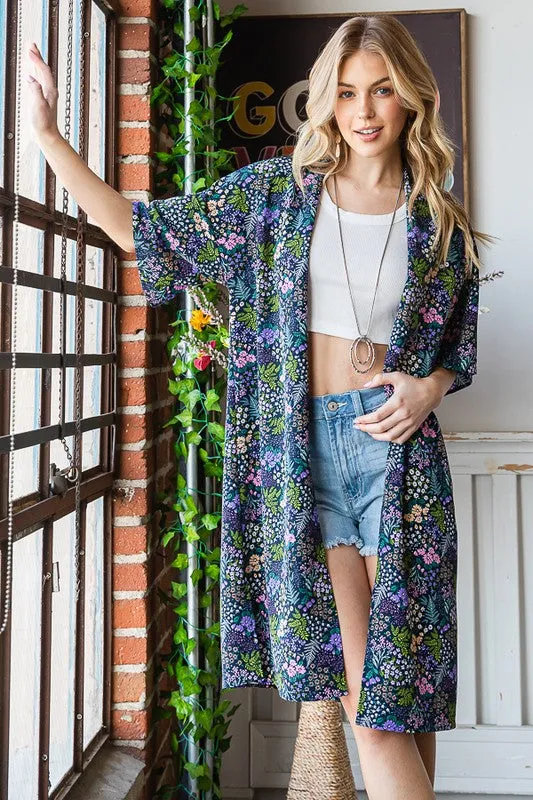 Heimish Full Size Half Sleeve Floral Open Cardigan Plus Size