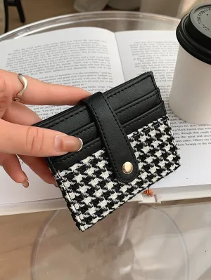 Houndstooth Pattern Fold Card Holder - Black and White