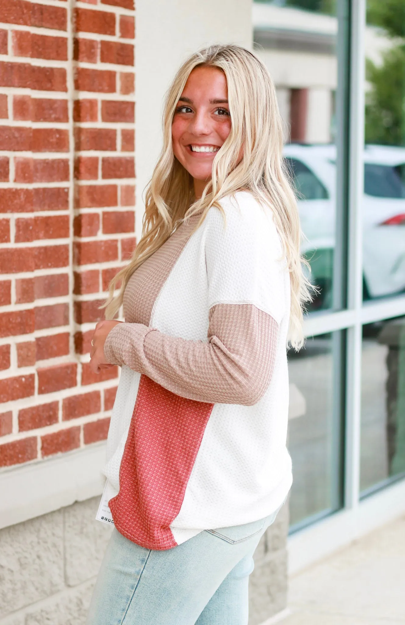 In Good Time Color Block Waffle Top