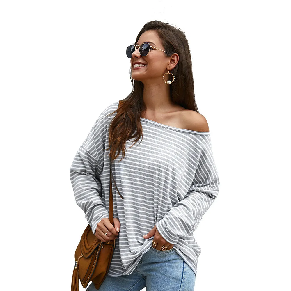 Independent Design Long-sleeved Striped T-shirt Sweater Autumn and Winter New Temperament