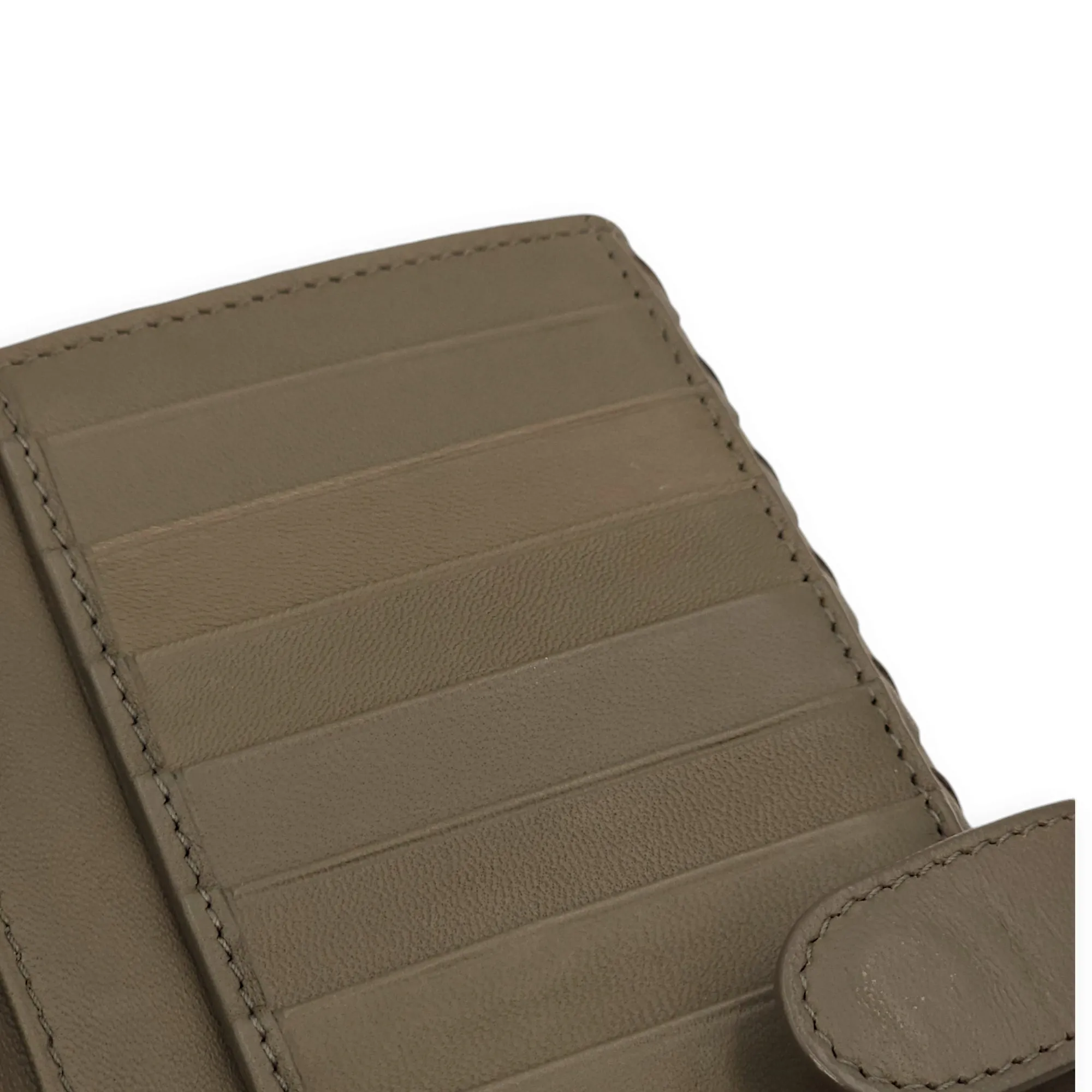 Intrecciato Bi-Fold Olive Green Wallet in Nappa Leather, Brunito hardware