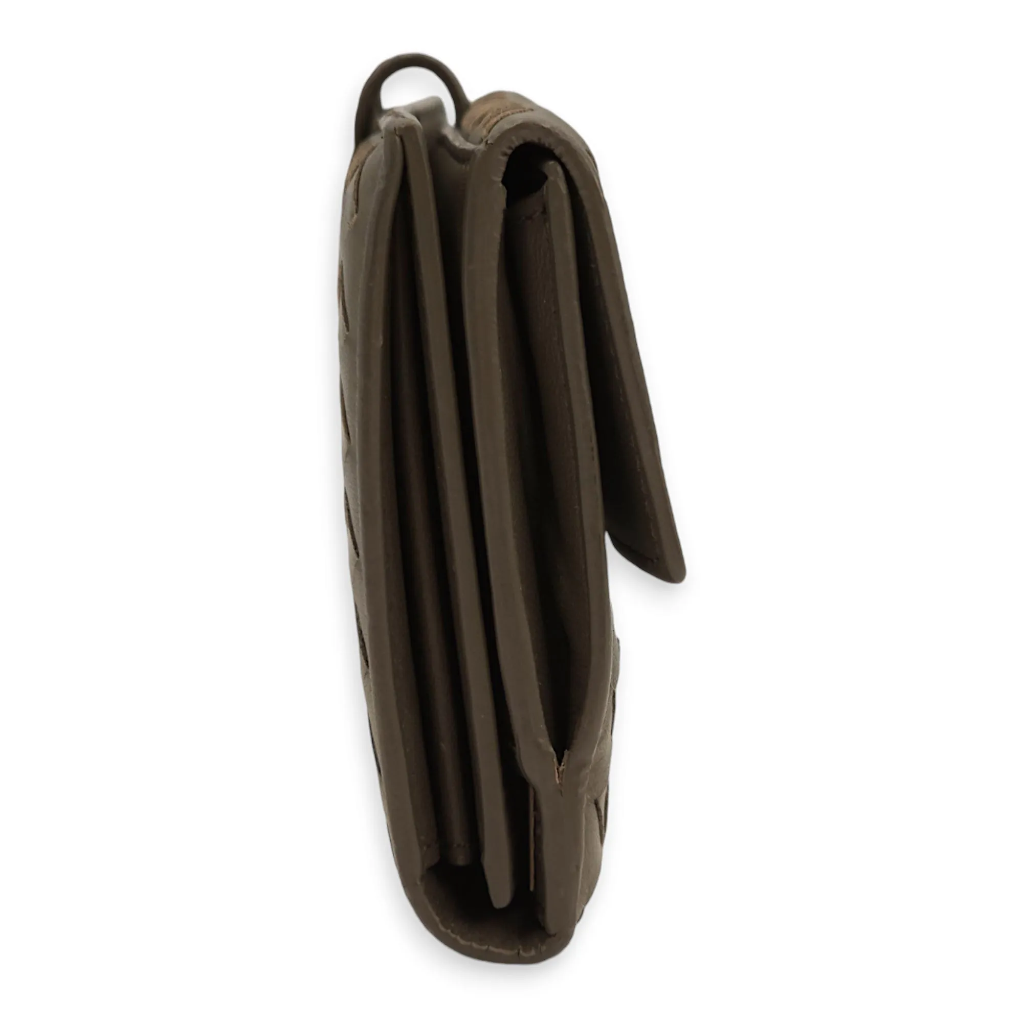 Intrecciato Bi-Fold Olive Green Wallet in Nappa Leather, Brunito hardware