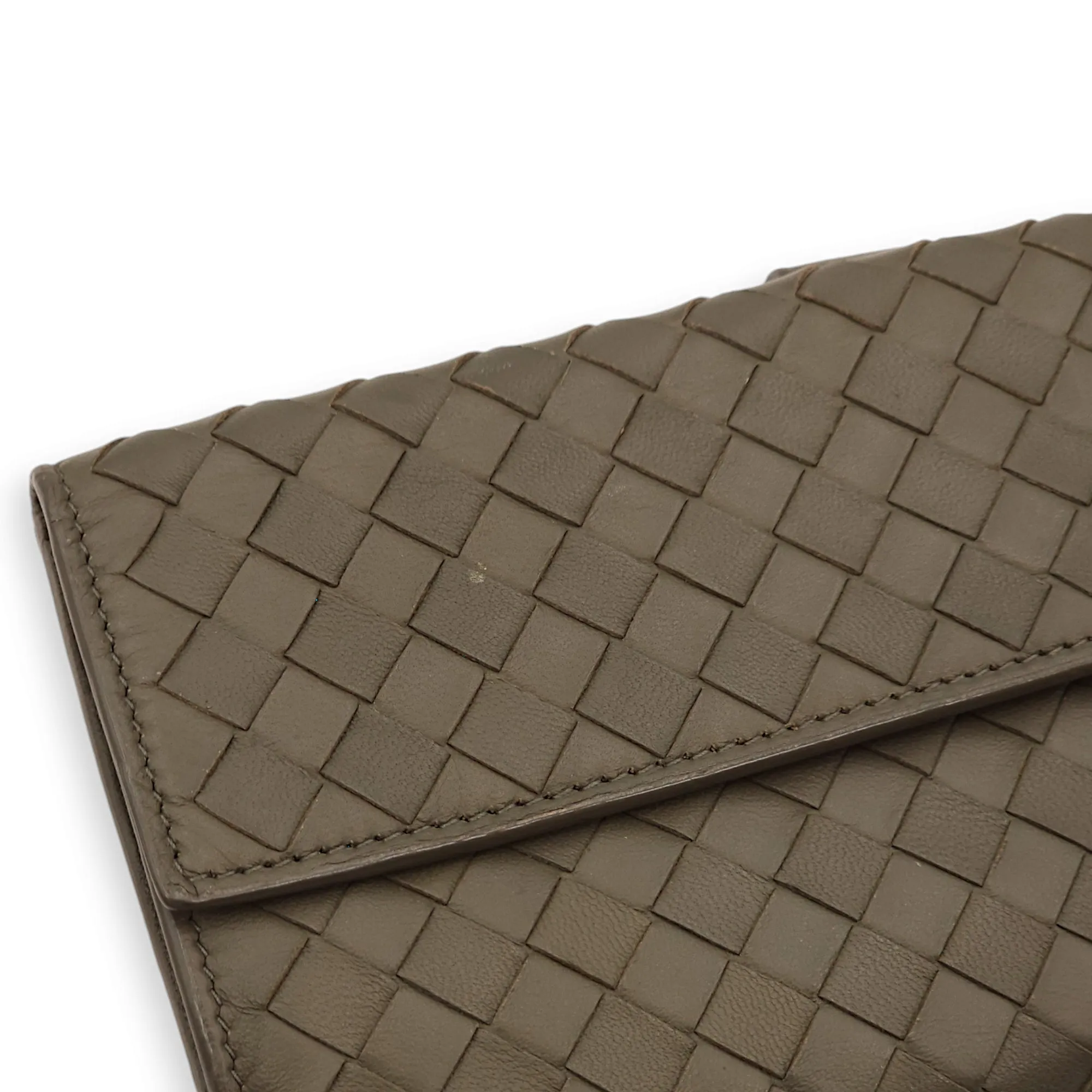 Intrecciato Bi-Fold Olive Green Wallet in Nappa Leather, Brunito hardware