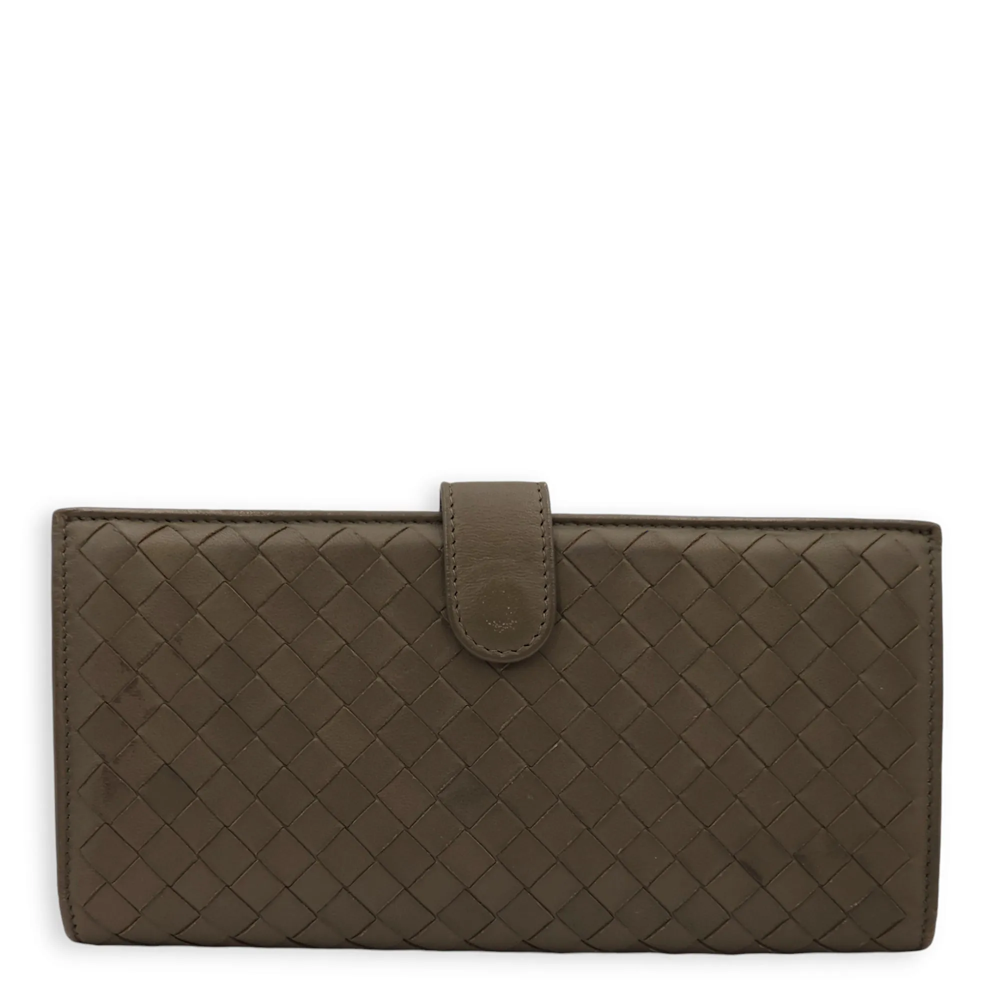 Intrecciato Bi-Fold Olive Green Wallet in Nappa Leather, Brunito hardware