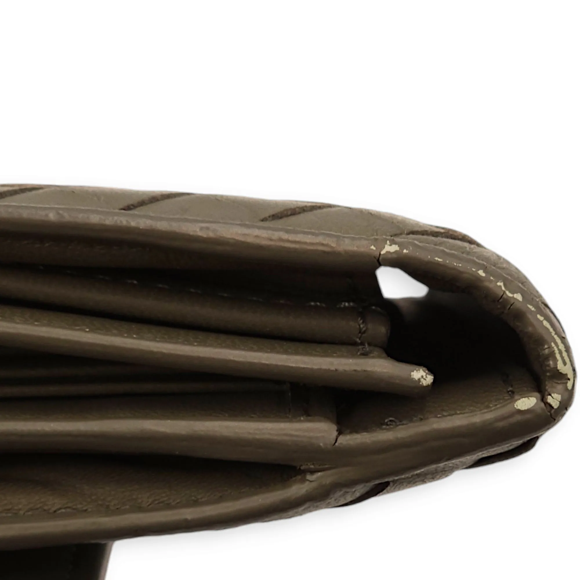 Intrecciato Bi-Fold Olive Green Wallet in Nappa Leather, Brunito hardware
