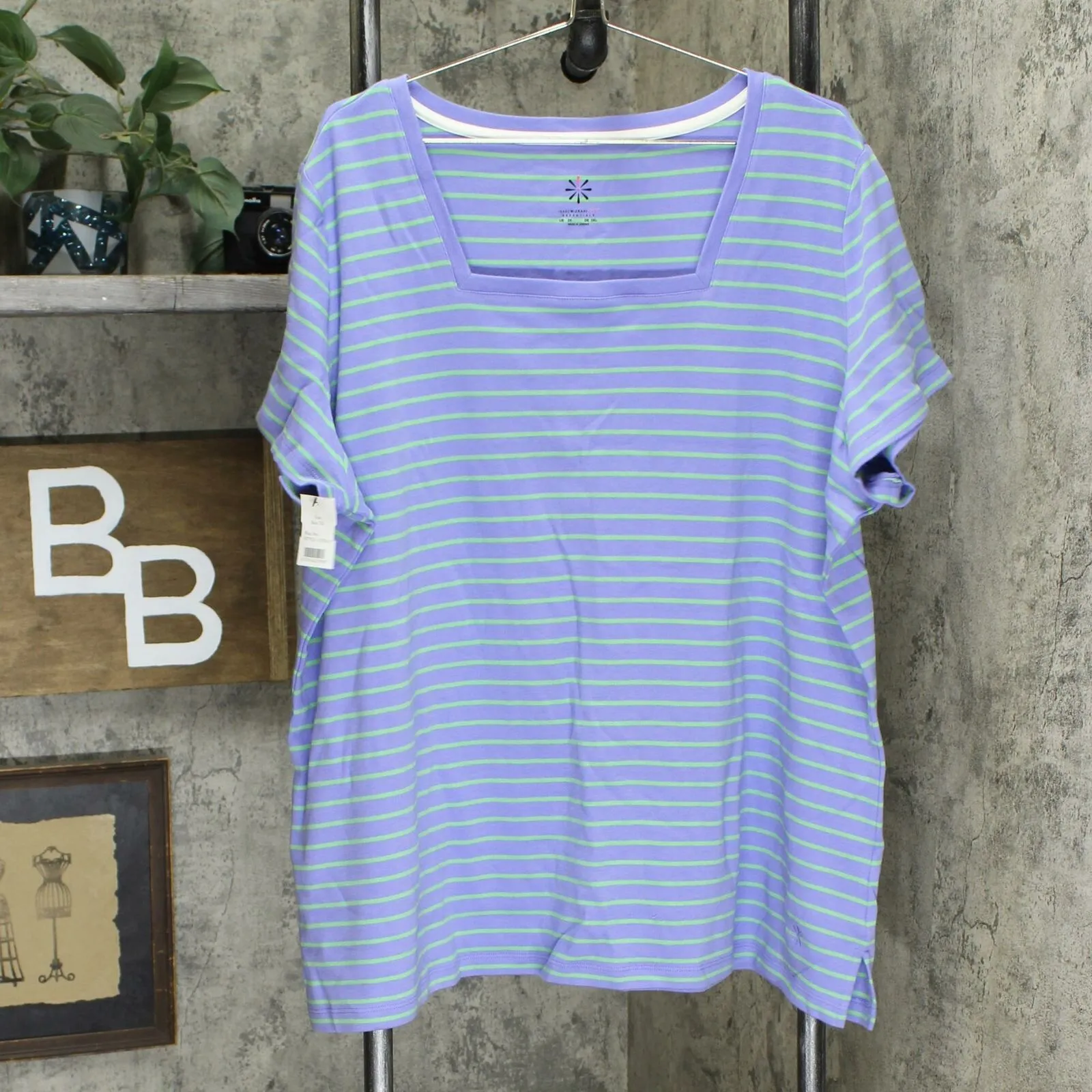 Isaac Mizrahi Live! Plus Essentials Striped Square Neck T-Shirt