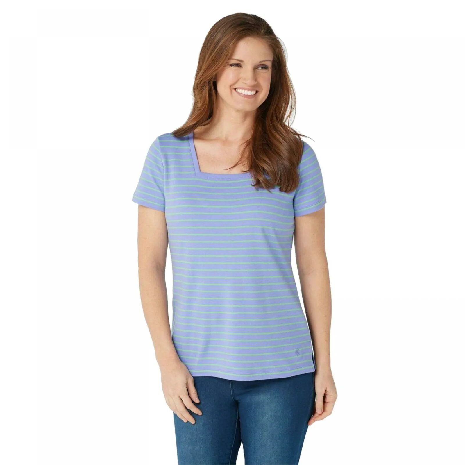 Isaac Mizrahi Live! Plus Essentials Striped Square Neck T-Shirt