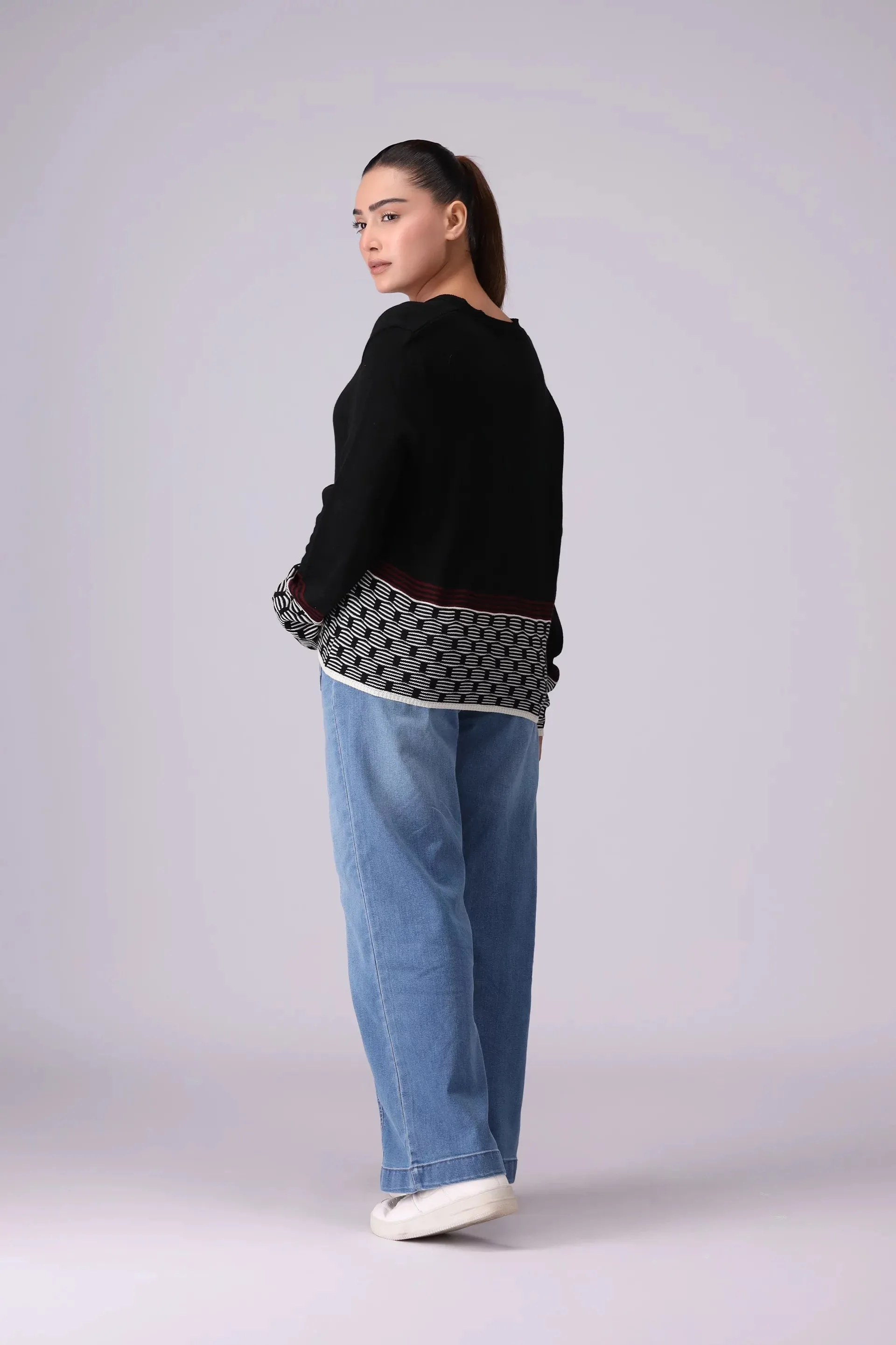 Jacquard Hem Button Down Cardigan