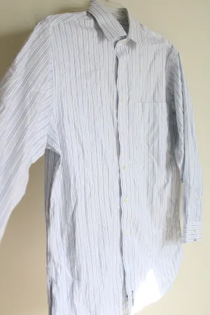 Jos. A. Bank Tailored Fit White & Blue Striped Button Down Shirt | 15 1/2-32