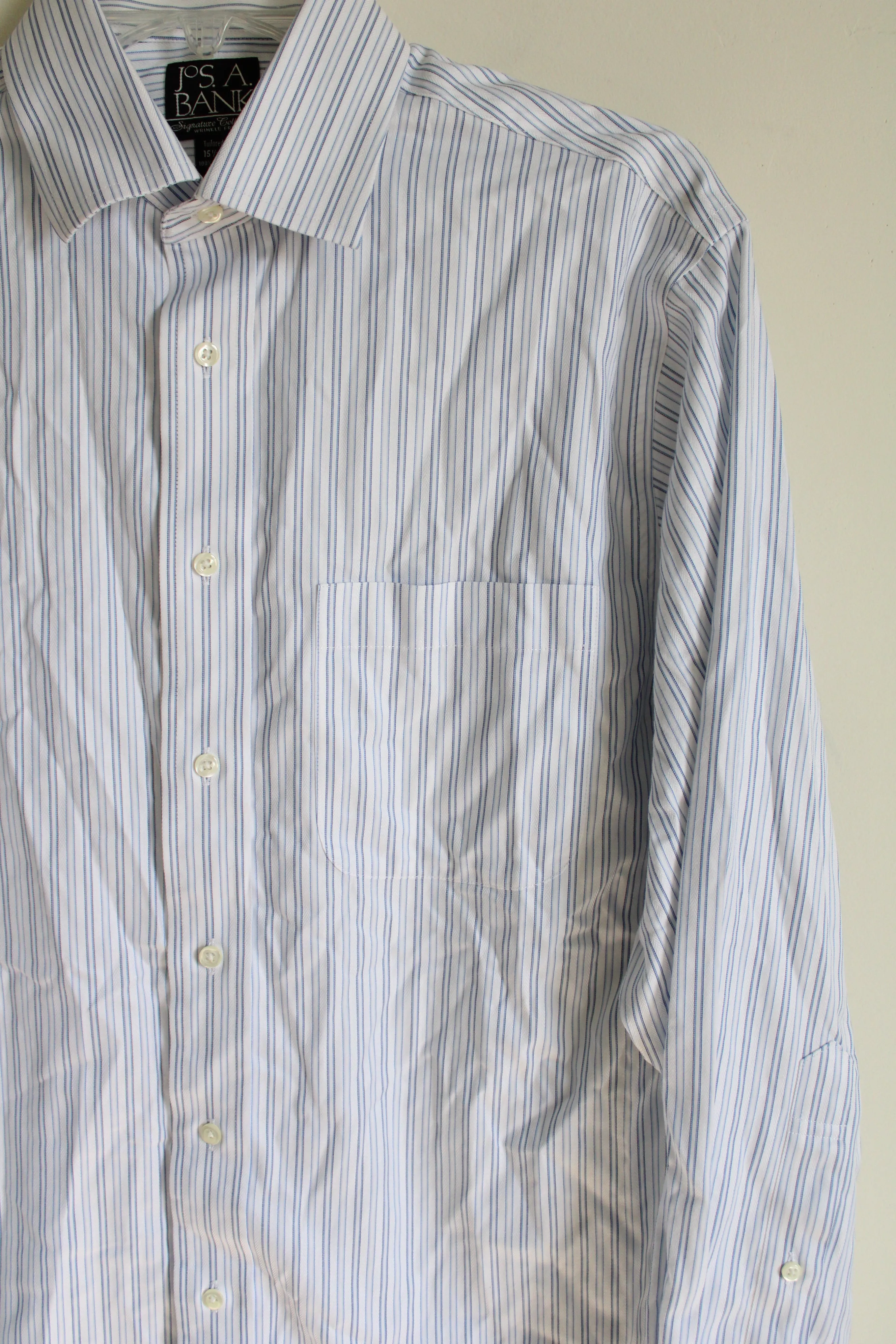 Jos. A. Bank Tailored Fit White & Blue Striped Button Down Shirt | 15 1/2-32