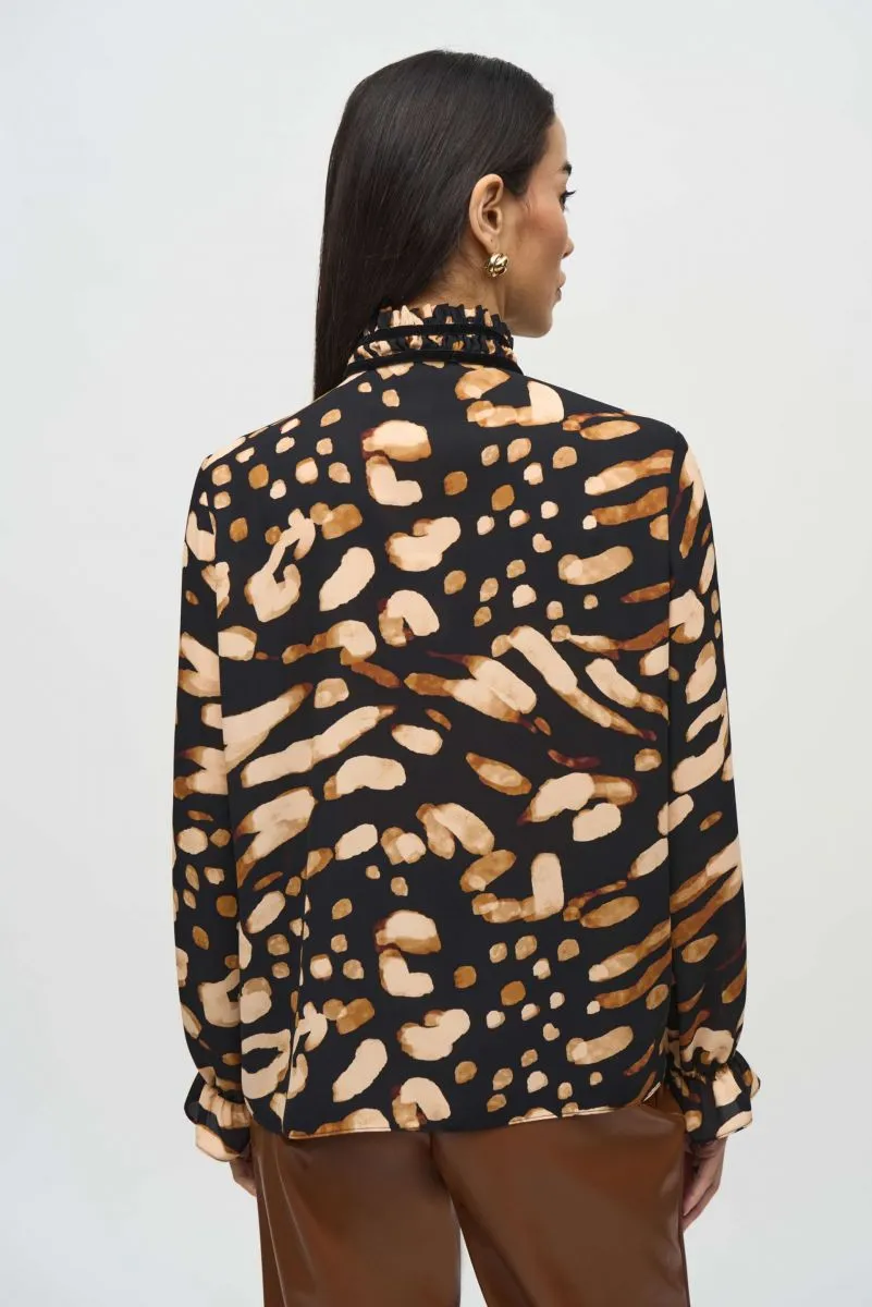 Joseph Ribkoff Black/Multi Animal Print Button-Down Blouse 244152