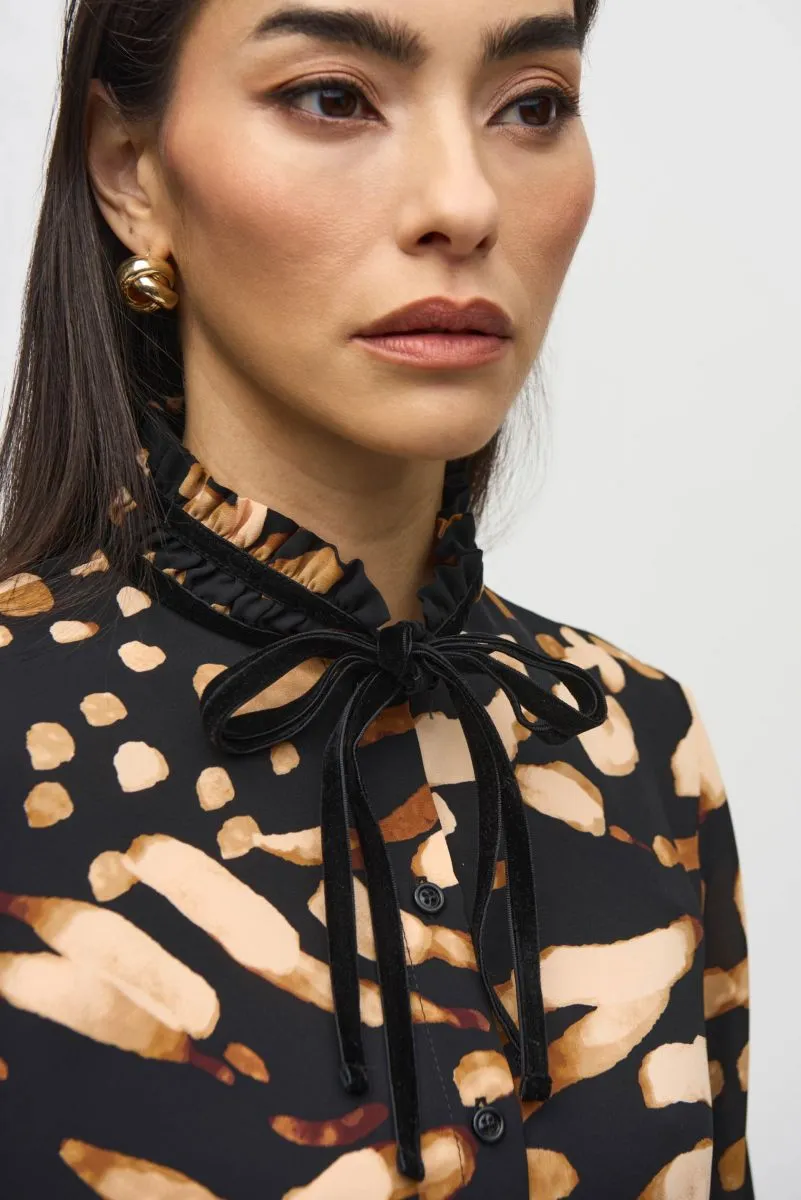 Joseph Ribkoff Black/Multi Animal Print Button-Down Blouse 244152