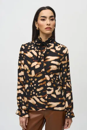 Joseph Ribkoff Black/Multi Animal Print Button-Down Blouse 244152