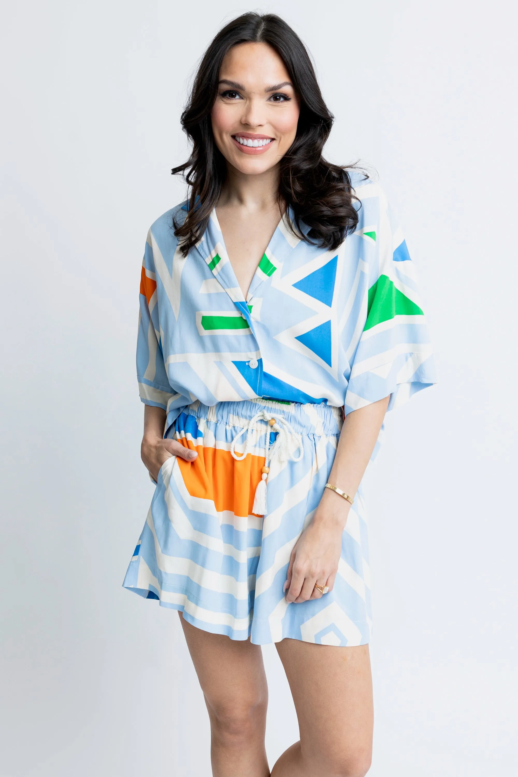 Karlie Multi Geometric Button Up Top