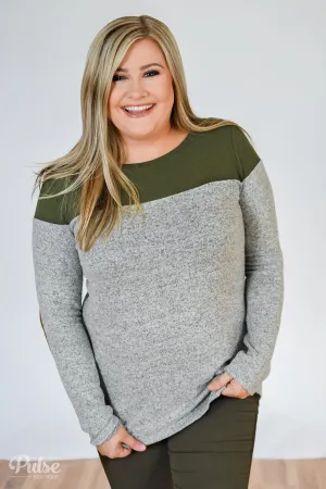 Keeping Up With Cute Button Back Sweater- Grey & Olive