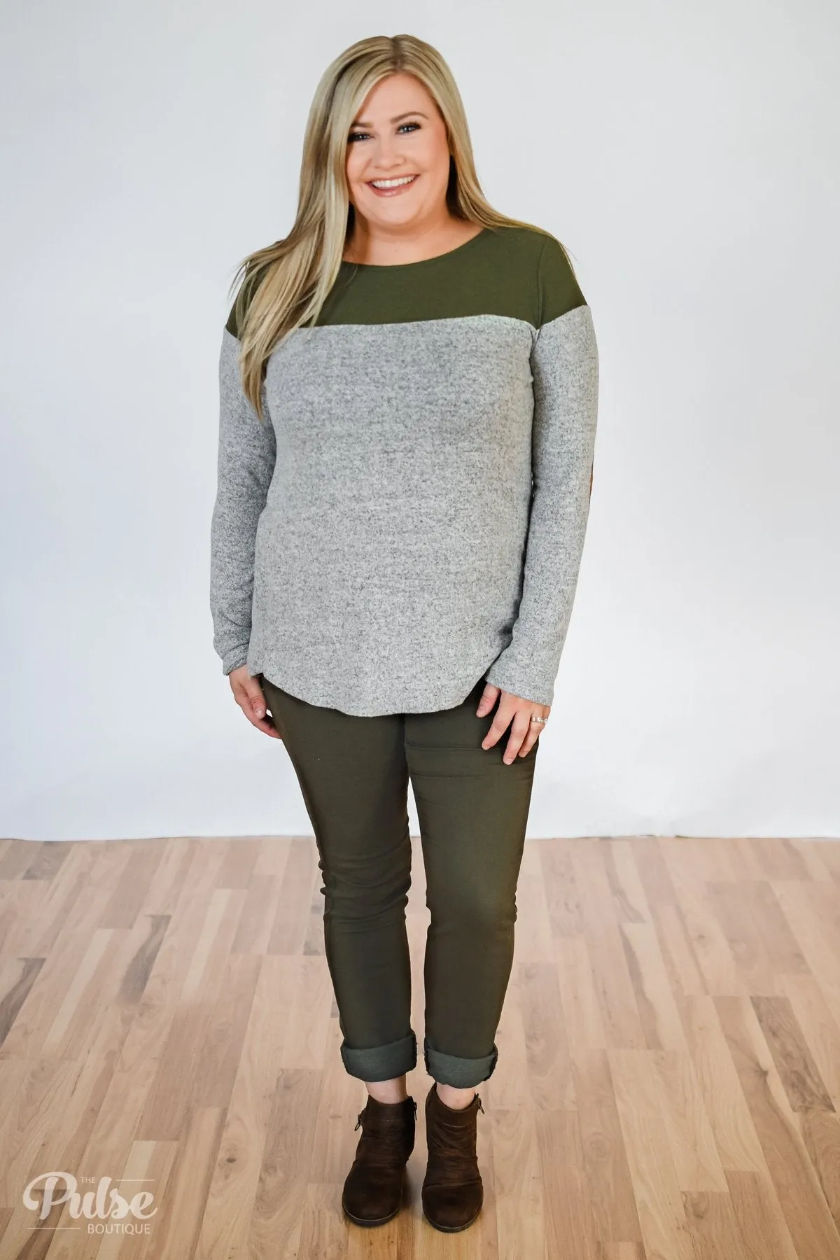 Keeping Up With Cute Button Back Sweater- Grey & Olive