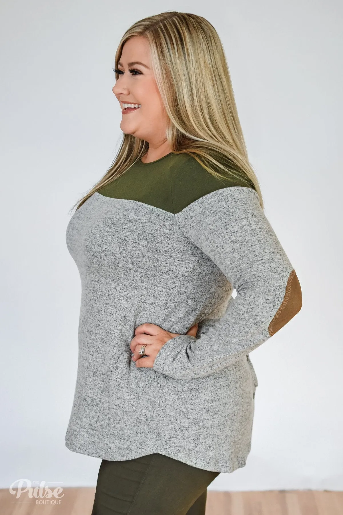 Keeping Up With Cute Button Back Sweater- Grey & Olive