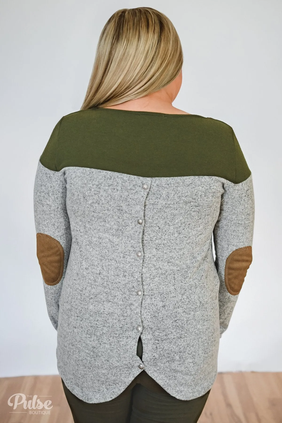 Keeping Up With Cute Button Back Sweater- Grey & Olive