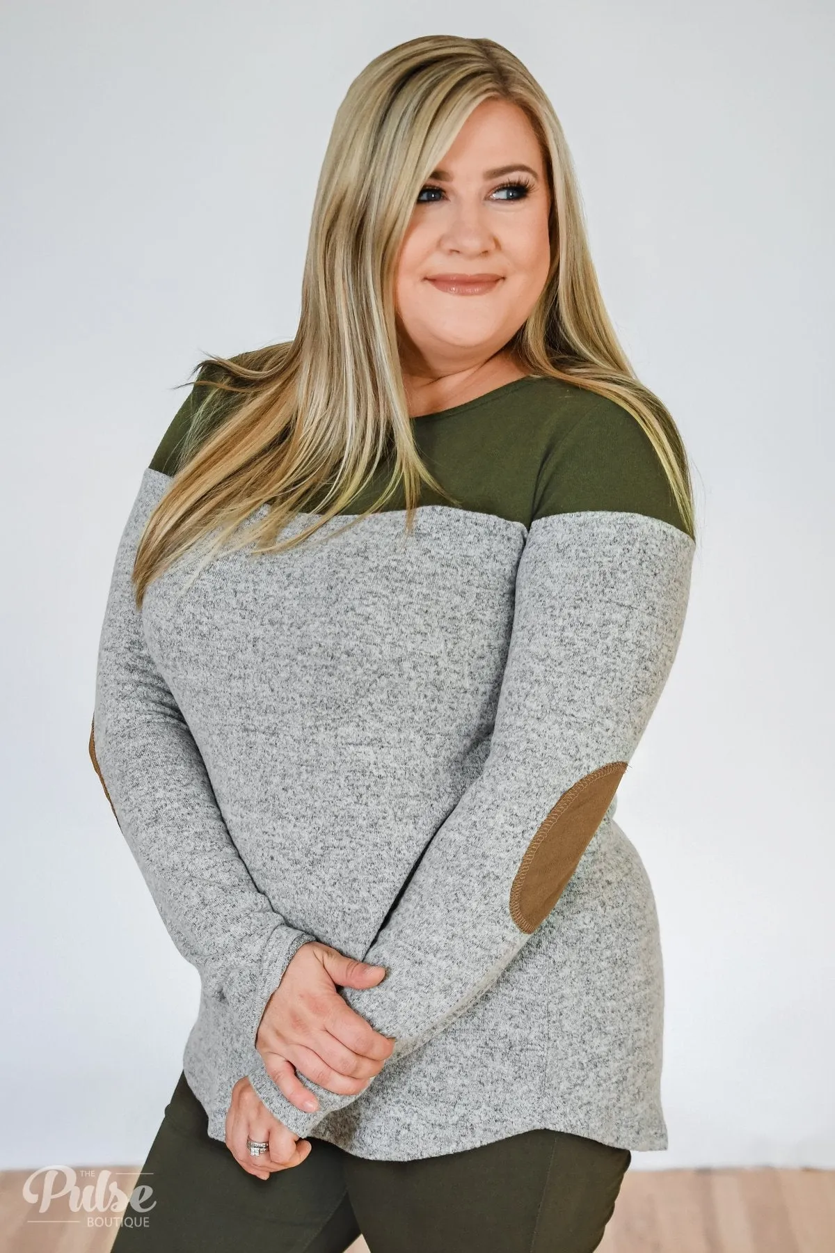 Keeping Up With Cute Button Back Sweater- Grey & Olive