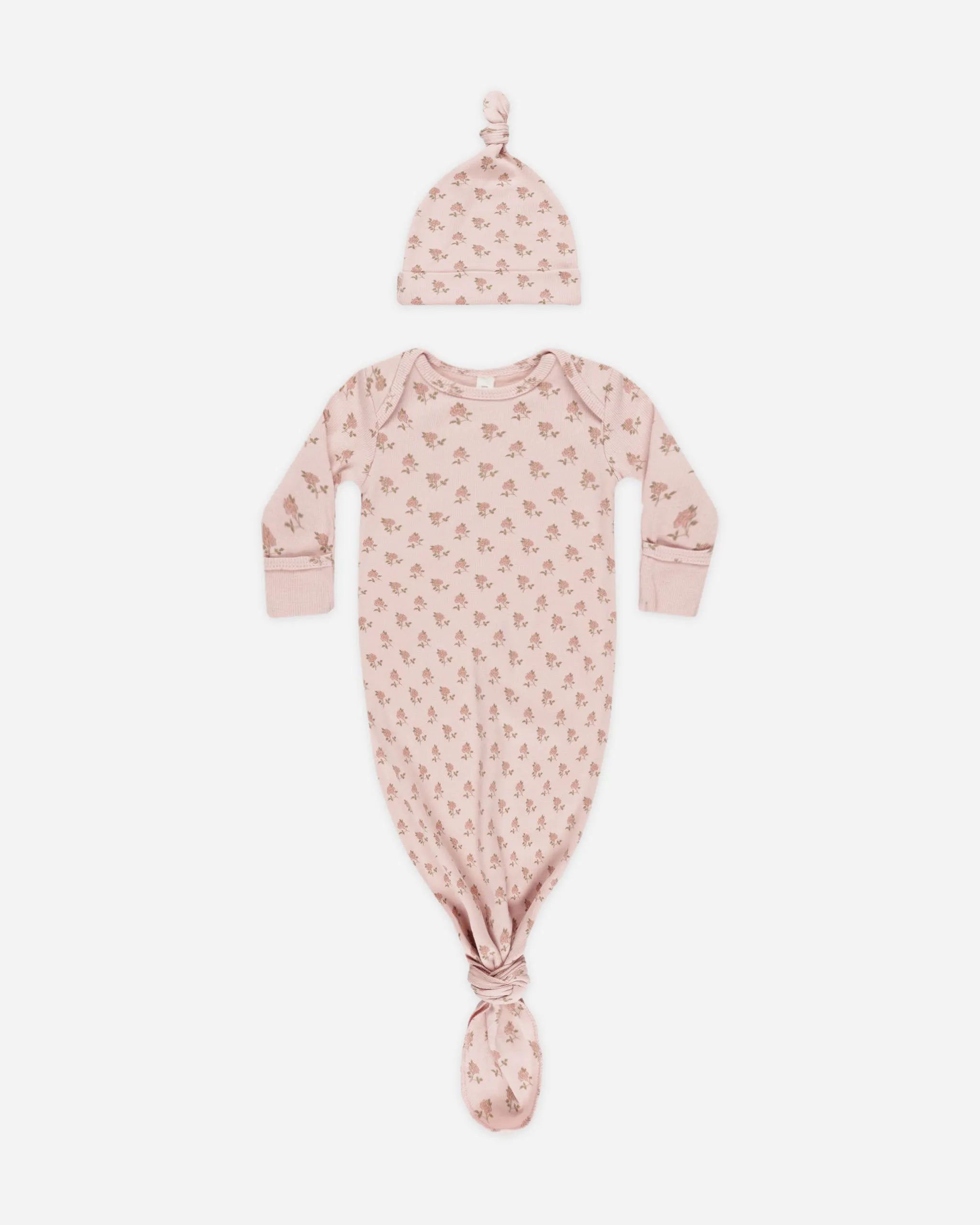 Knotted Baby Gown   Hat Set || Roses