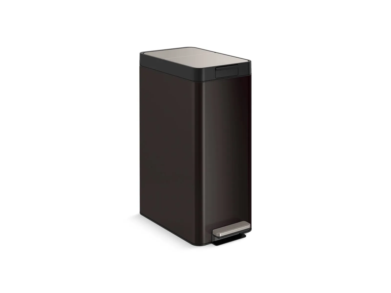 KOHLER K-23826 13-gallon stainless steel slim step trash can with bifold lid