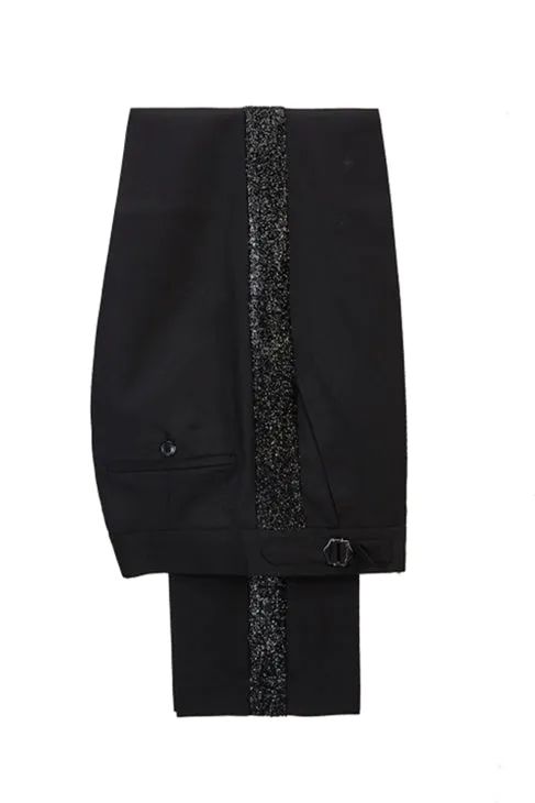 Latest Peak Lapel Bright Red Classy Sparkle Black Designer Men's Suit