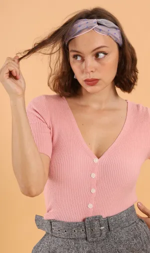 LAUREN Button-Down Knit Top (Pink)