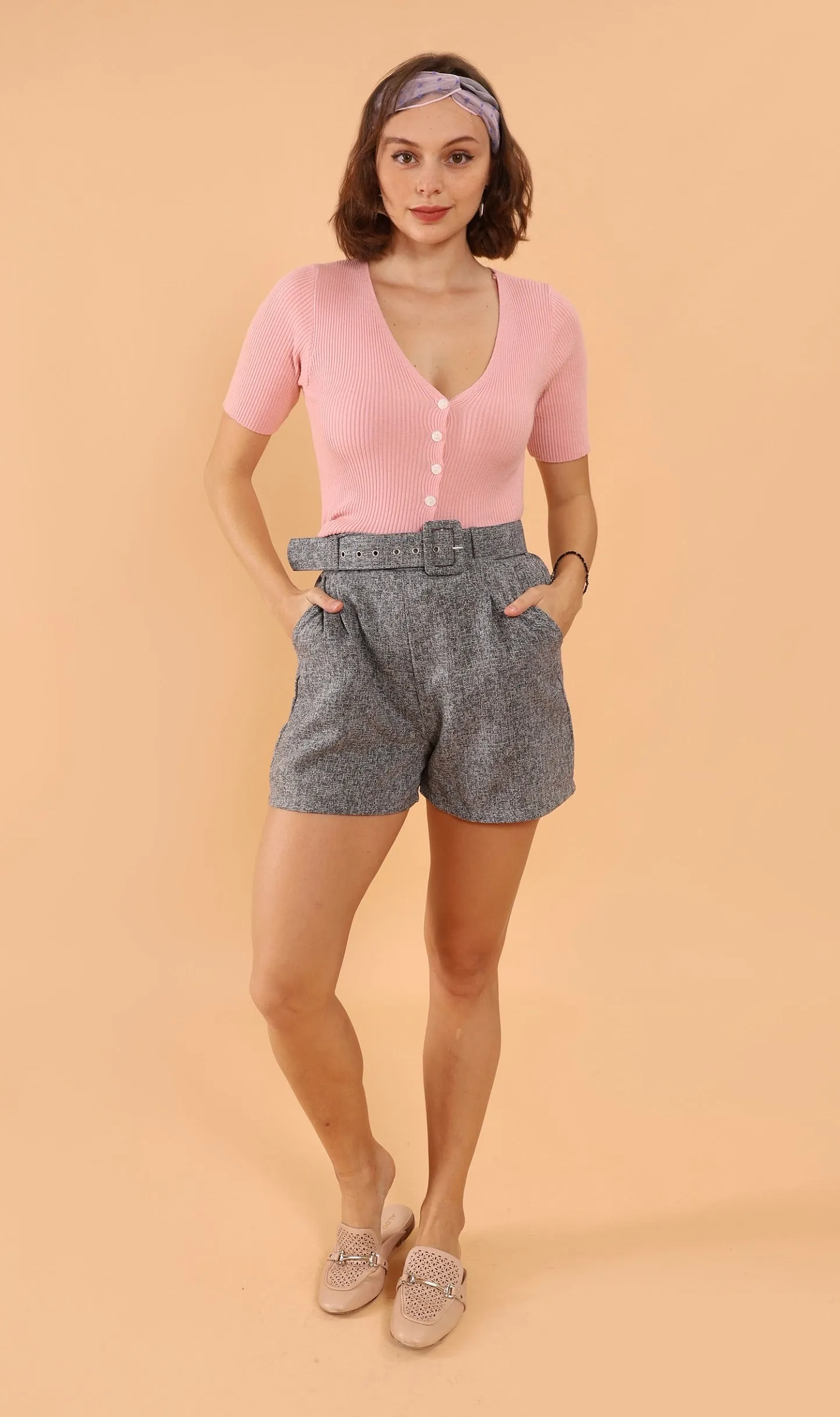 LAUREN Button-Down Knit Top (Pink)