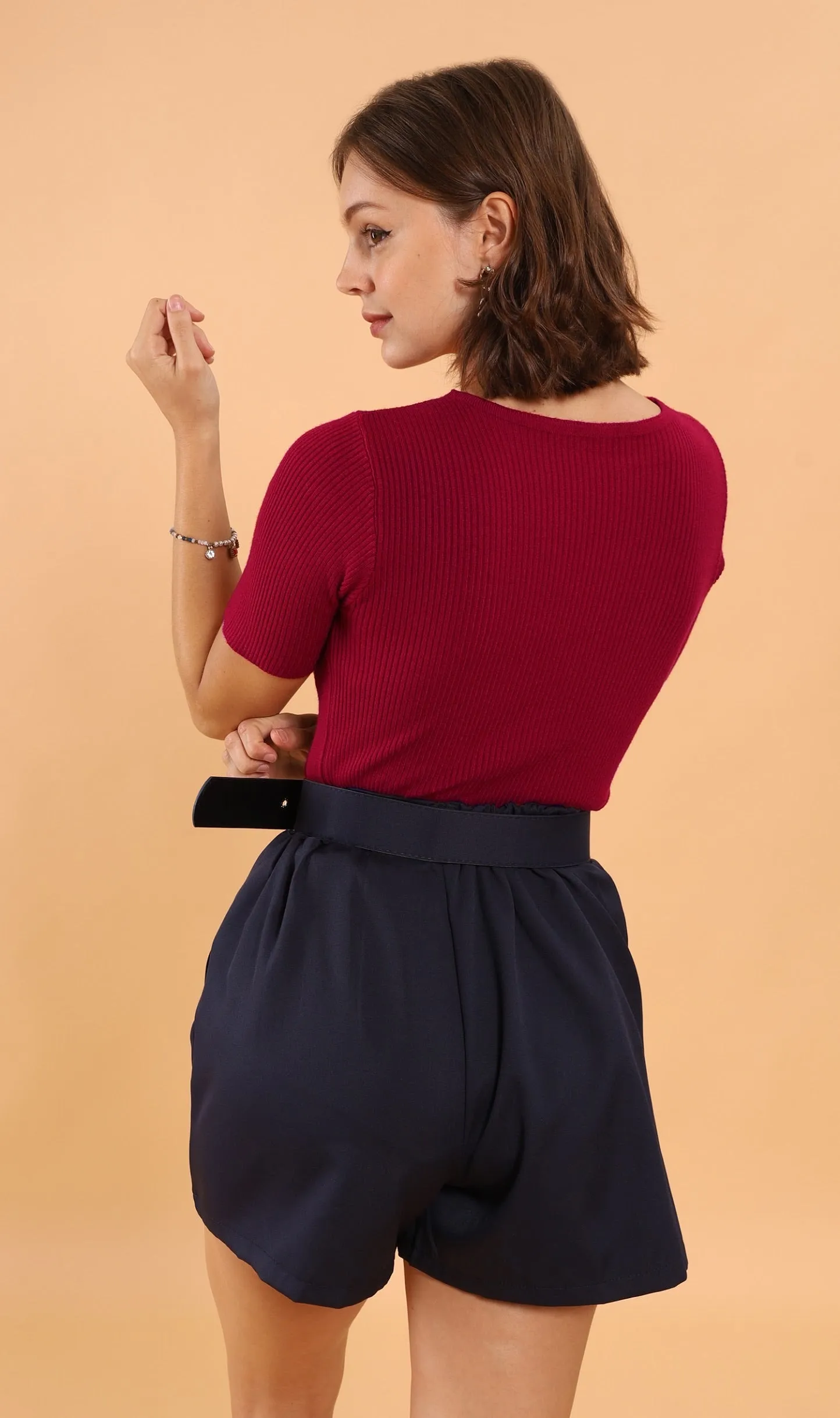 LAUREN Button-Down Knit Top (Red)