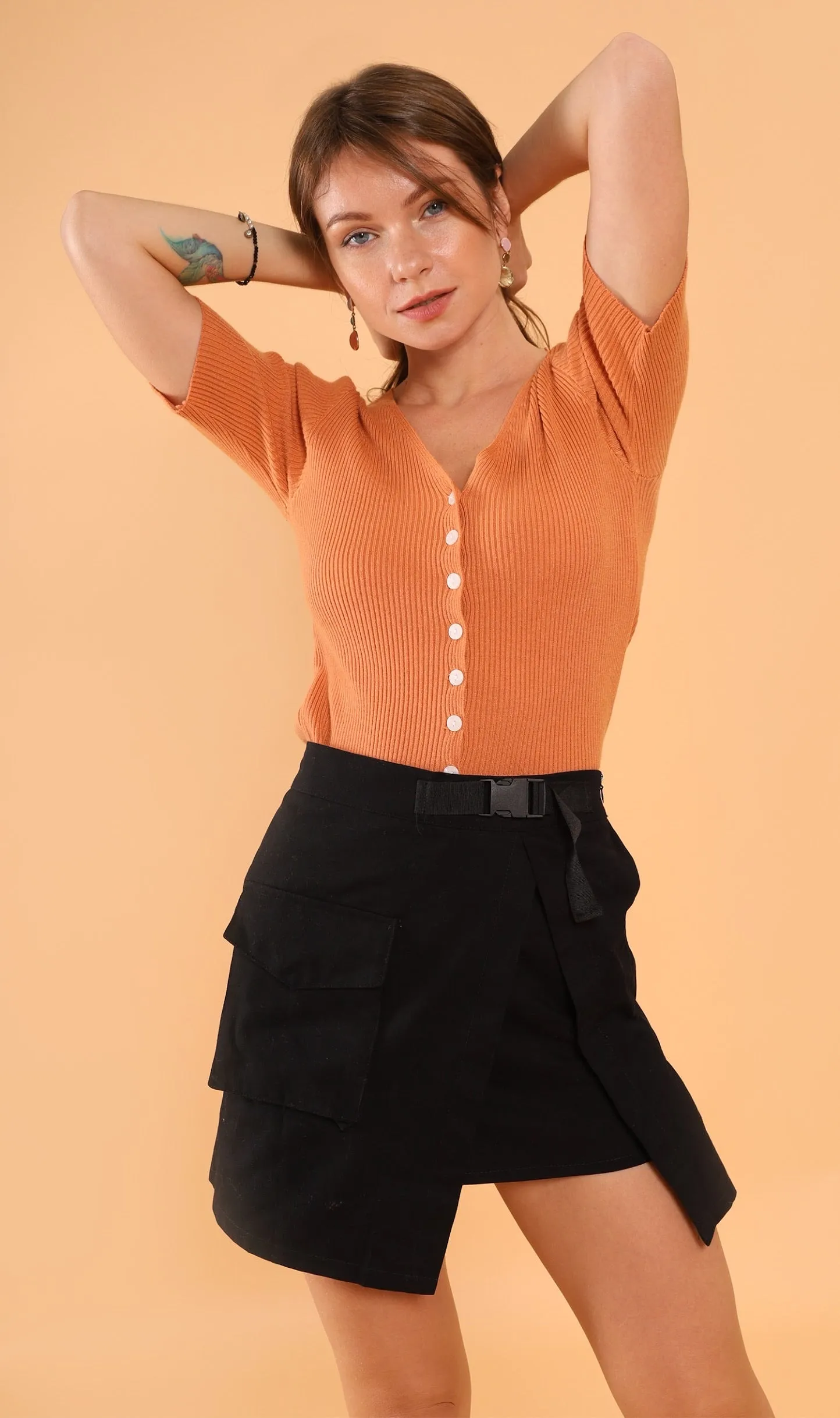 LAUREN Button-Down Knit Top (Sunkist)