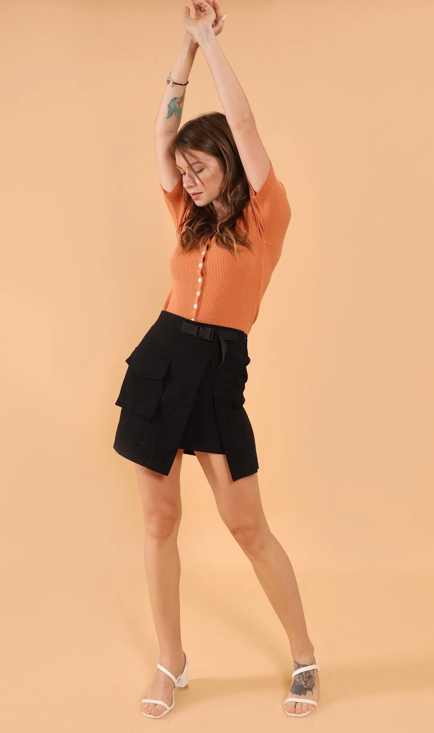 LAUREN Button-Down Knit Top (Sunkist)