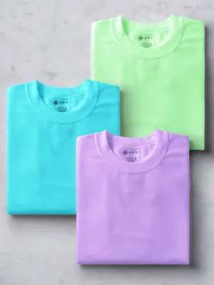 Lavender, Celeste Blue & Electric Mint Combo T shirt | Pack of 3