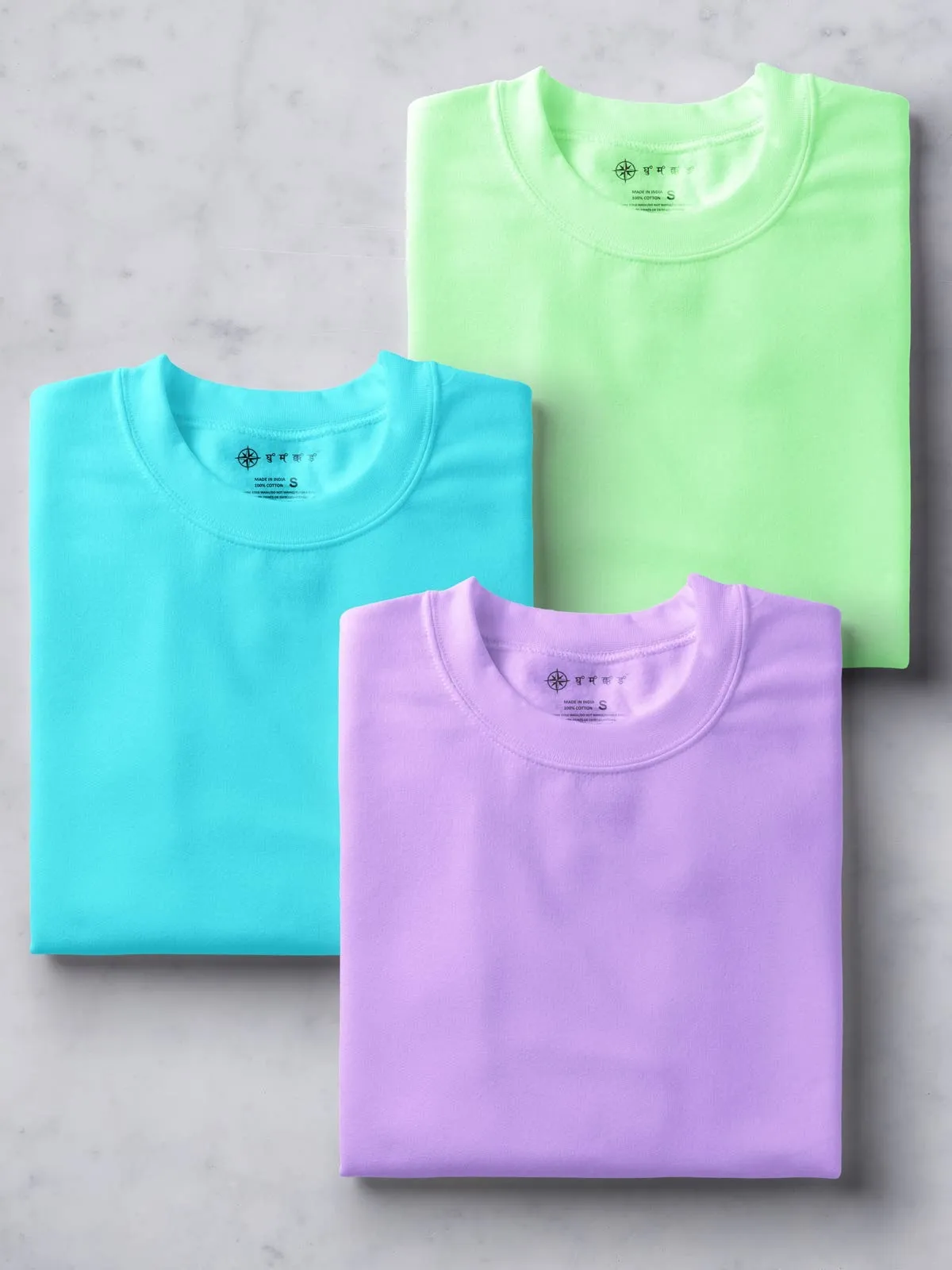 Lavender, Celeste Blue & Electric Mint Combo T shirt | Pack of 3